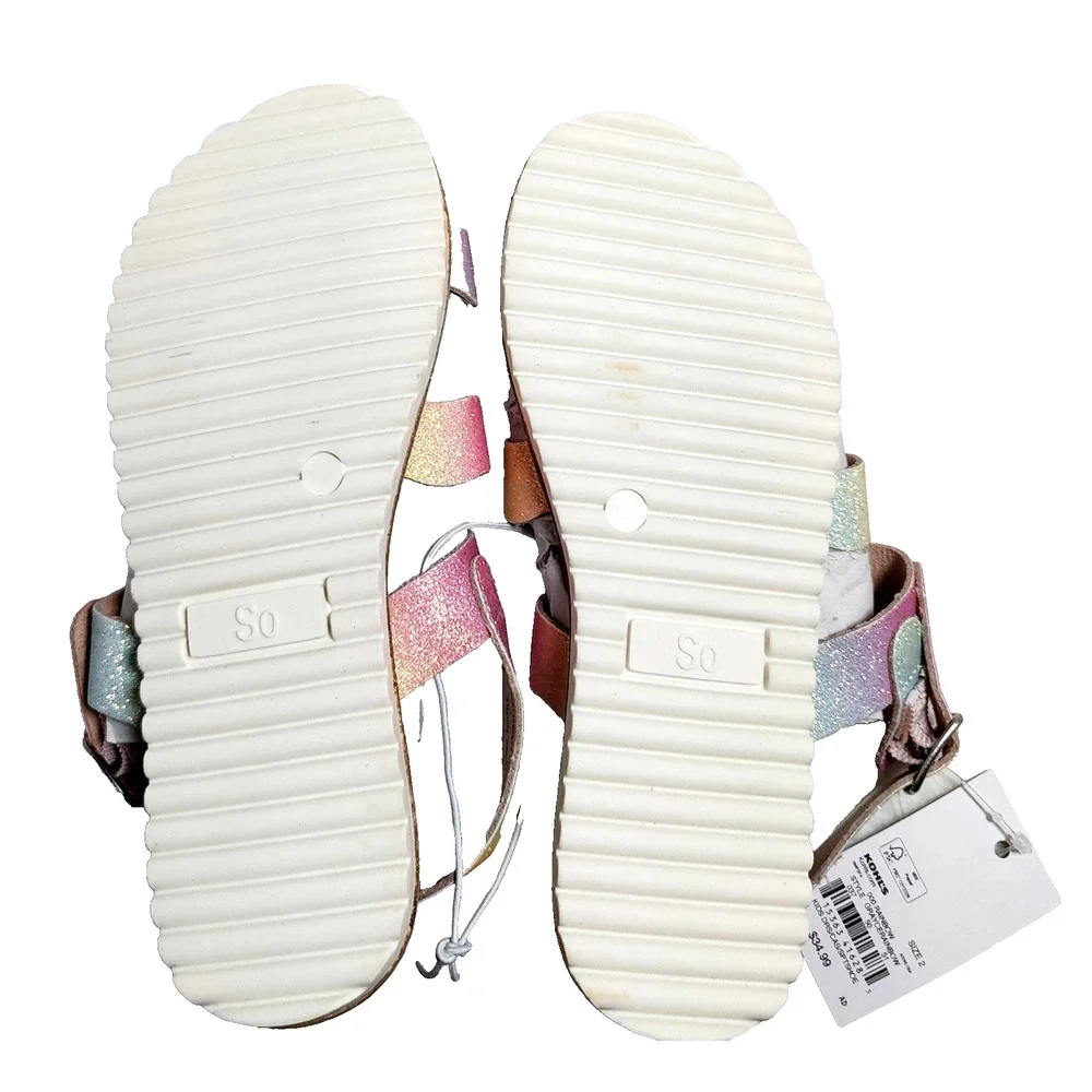 SO Youth Girl's Slip On Single Buckle Slide Sandals Rainbow Size:2